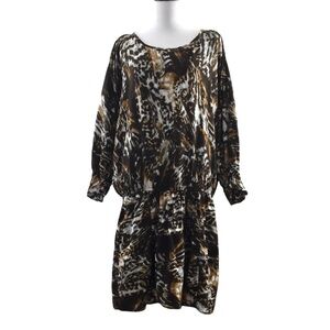 W118 Walter Baker Brown Orange Animal Print Blouson Dress Womens‎ Large Dolman